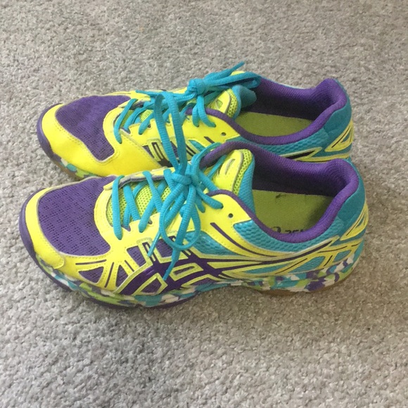 bright multi colored tennis shoes